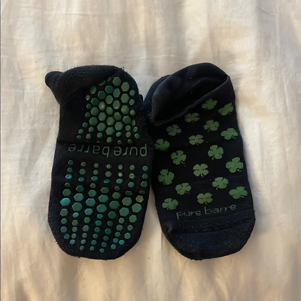 Pure Barre Black and Green Grip Socks